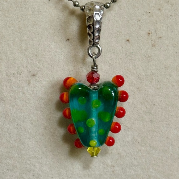 Artisan Jewelry - Handmade Colorful Wedding Cake Glass Heart Pendant Necklace